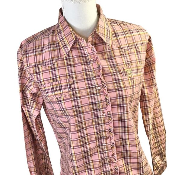 Twenty X 20X Tailored Fit Western Pearl Snap Shirt Blouse Top Metallic Size M/10 - Picture 1 of 9